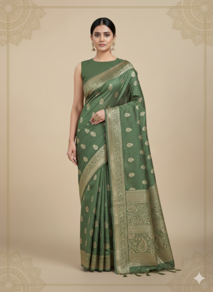 Premium Light Olive Green Saree