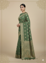 Bottle Green Banarasi Silk Saree - Image 2