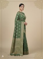 Bottle Green Banarasi Silk Saree - Image 3