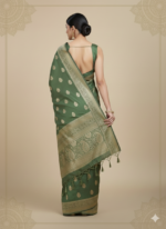 Traditional zari butti with richly woven border & grand pallu - Image 2