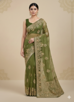 Green Banarasi Silk Saree (Floral Zari Work)