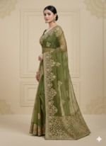 Green Banarasi Silk Saree (Floral Zari Work) - Image 3
