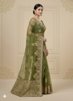 Green Banarasi Silk Saree (Floral Zari Work) - Image 2