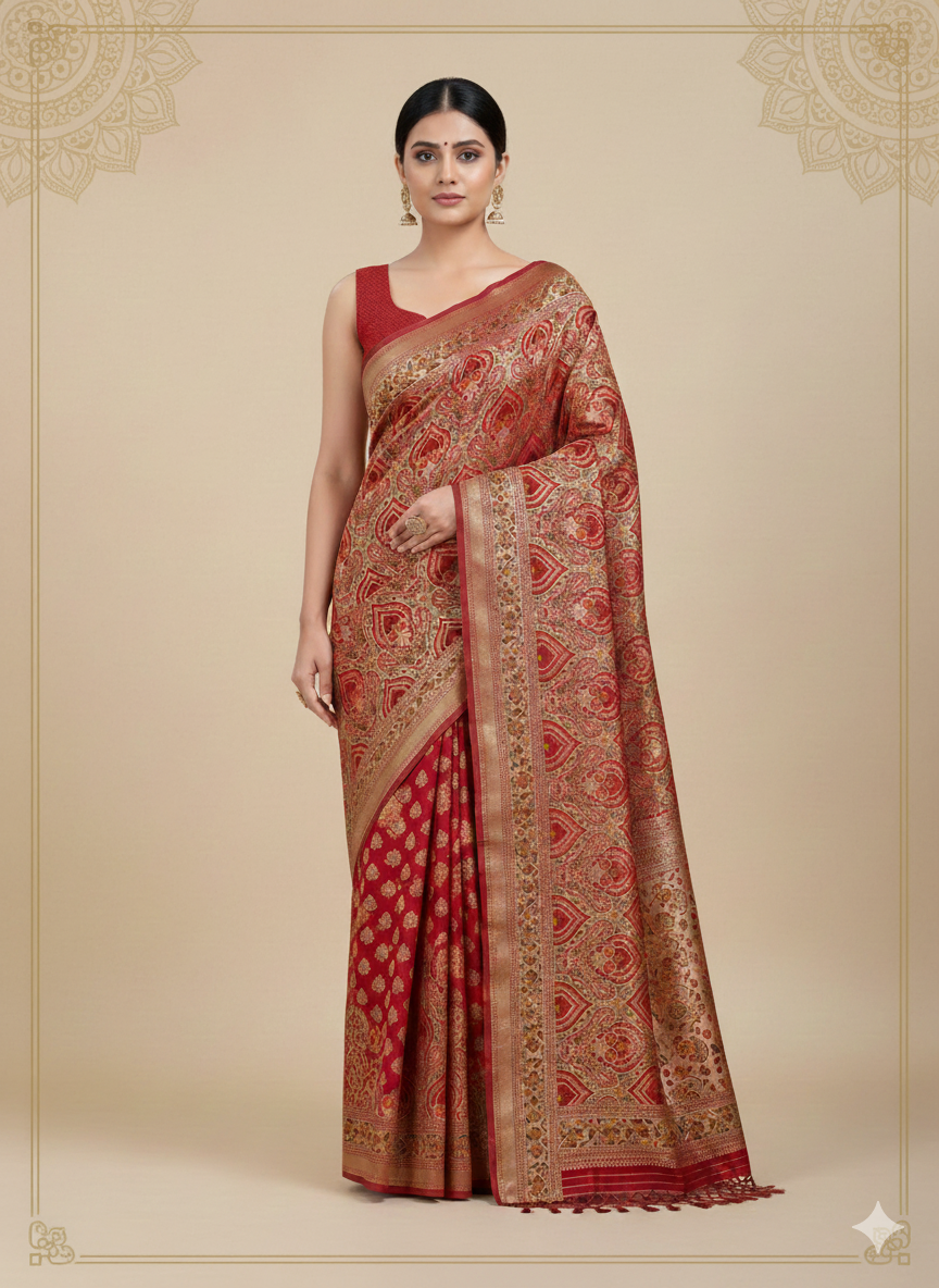 Maroon front pose Maroon Banarasi Silk Saree (Traditional Zari Work) - Image 1