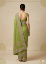 Olive Green Banarasi Silk Saree (Elegant Zari Border) - Image 2