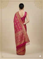 Rose Pink Banarasi Silk Saree (Heavy Floral Zari Work) (Copy) - Image 3