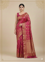 Rose Pink Banarasi Silk Saree (Heavy Floral Zari Work) (Copy)