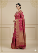 Rose Pink Banarasi Silk Saree (Heavy Floral Zari Work) (Copy) - Image 2