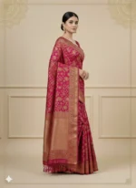 Rose Pink Banarasi Silk Saree (Heavy Floral Zari Work) (Copy) - Image 4