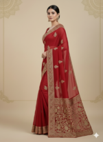 Bridal Red Silk Saree (Traditional Gold Zari Work) - Image 2