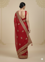 Bridal Red Silk Saree (Traditional Gold Zari Work) - Image 4