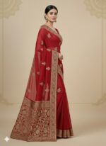 Bridal Red Silk Saree (Traditional Gold Zari Work) - Image 3