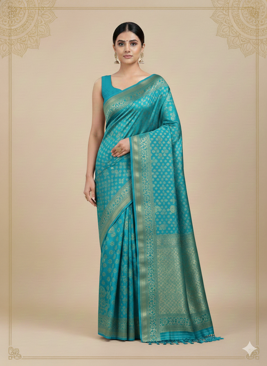 Teal Green (2) Front Pose Teal Green Banarasi Silk Saree (Elegant Zari Weave) - Image 1