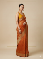 Yellow-Orange Banarasi Silk Saree - Image 3