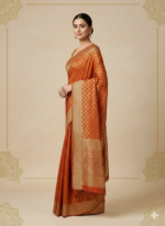 Yellow-Orange Banarasi Silk Saree - Image 4