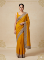 Mustard Yellow Silk Saree (Banarasi-style border)