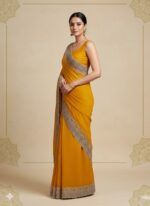 Mustard Yellow Silk Saree (Banarasi-style border) - Image 3