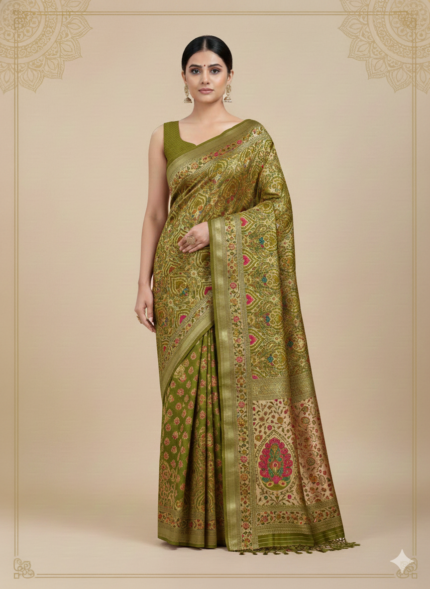 Olive Green with Antique Gold Zari